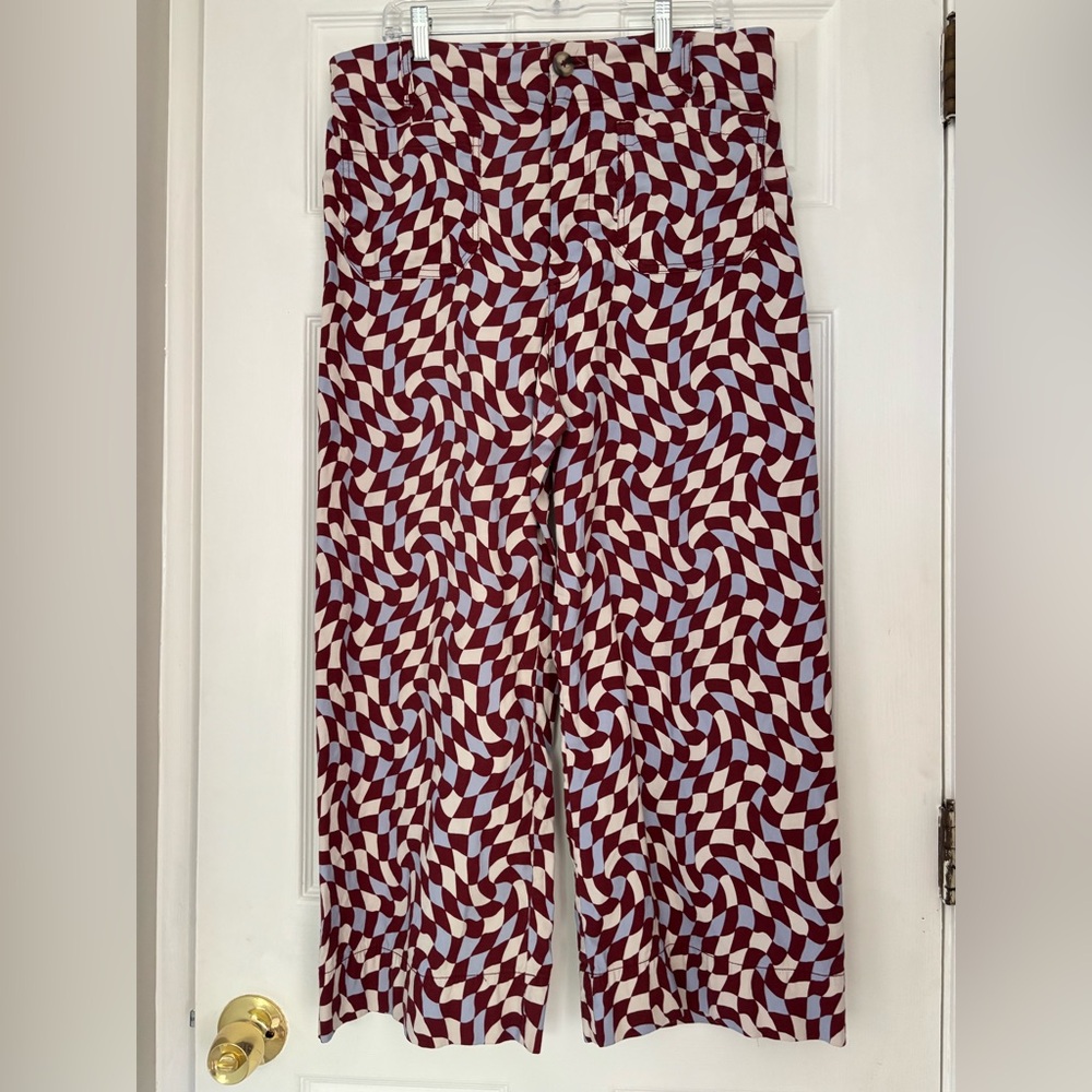 RARE Anthropologie Maeve Wavy Checkered Colette Pants Linen Blend